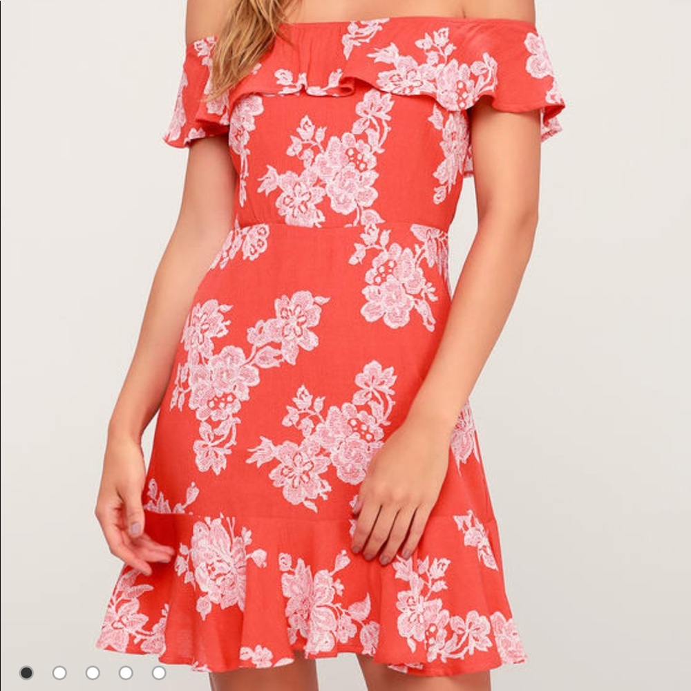 Lulus Sweetest Retreat Off-the-Shoulder Dress